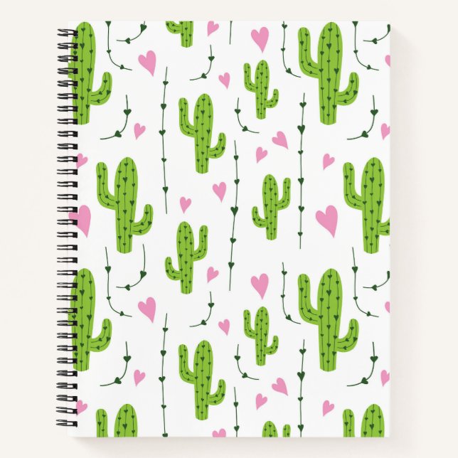 Carnet Cactus mignons avec le coeur en vert (Devant)