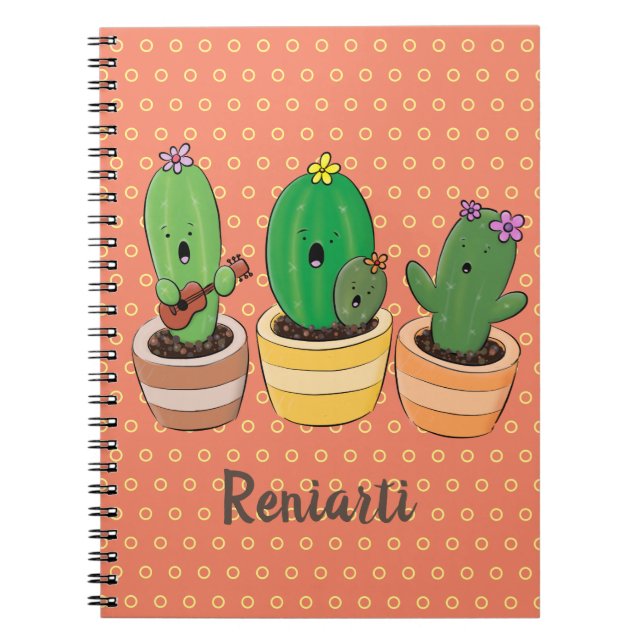 Carnet Cactus trio chantante mignonne dessin animé (Devant)