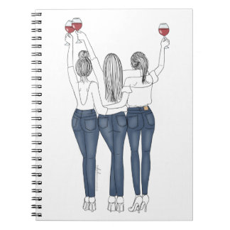 Carnet Caderno Desenho Amigas com Vinho