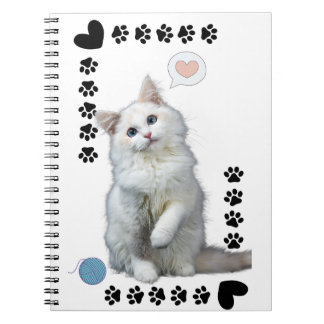 Carnet Caderno Espiral com Foto Gatinho Branco