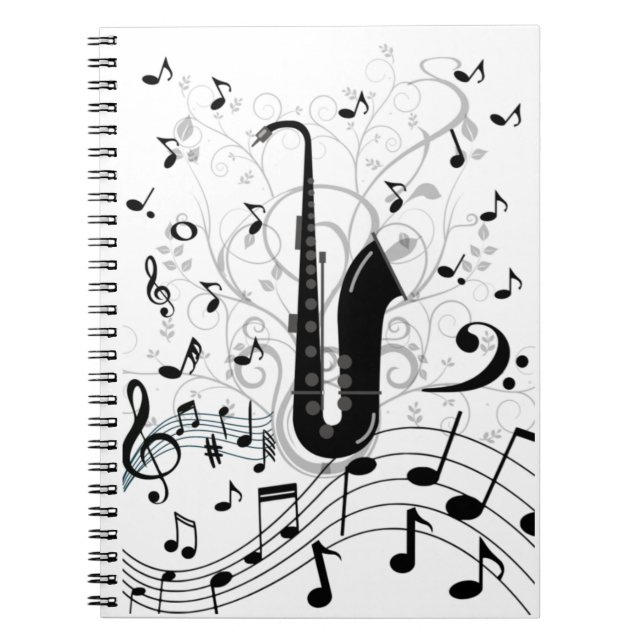 Carnet Caderno Espiral musical com saxofone (Devant)