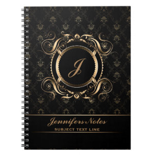 Carnet Cadre circulaire floral noir et or monogramme