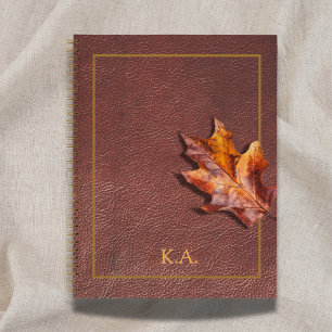 Carnet Cadre doré aspect cuir Feuille d'automne rouge