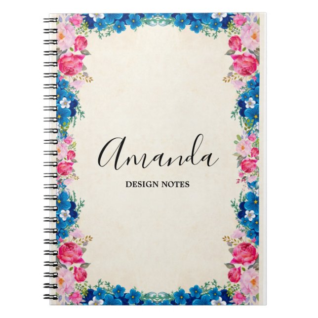 Carnet Cadre rose et bleu Fleur Fleur Faisant (Devant)