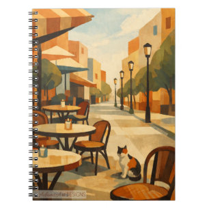 Carnet Café ensoleillé avec un chat calicot