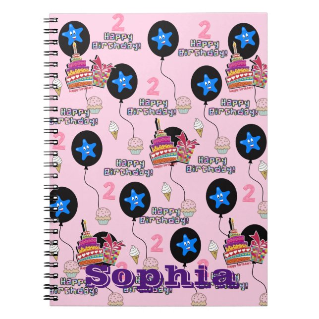 Carnet Cahier, #2 Joyeux 2e Anniversaire Notes Rose (Devant)