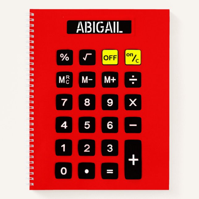 Carnet Calculatrice rouge avec nom (Devant)