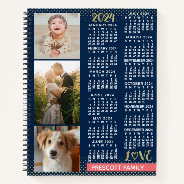 Carnet Calendrier 2024 Marine Coral Gold Family Photo Col (Devant)