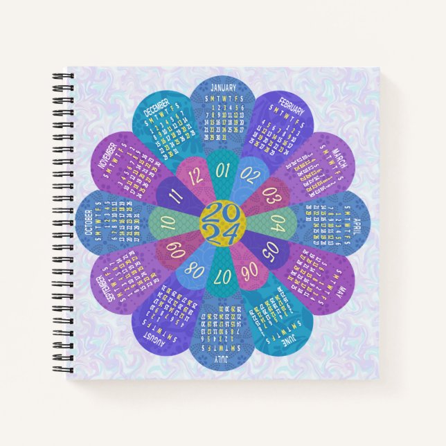Carnet Calendrier 2024 Unique Boho Flower Purple (Devant)