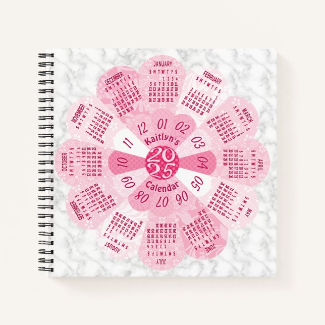 Carnet Calendrier 2025 personnalisé Bohème Rétro Fleur Ma (Devant)