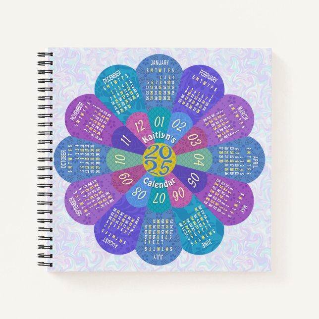 Carnet Calendrier 2025 Unique Boho Purple Flower personna (Devant)