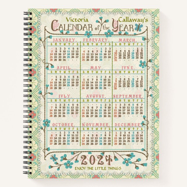 Carnet Calendrier de l'année 2024 Art Nouveau victorien | (Devant)