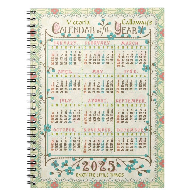 Carnet Calendrier de l'année 2025 Art Nouveau victorien | (Devant)