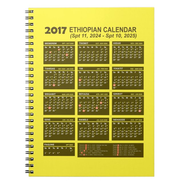 Carnet Calendrier éthiopien pour les années 2024 et 2025 (Devant)