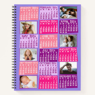 Carnet Calendrier mensuel 2024 Mod mignon 12 Photo Collag