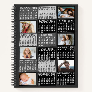 Carnet Calendrier mensuel 2025 Noir Mod 12 Collage photo