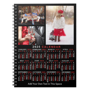 Carnet Calendrier mensuel de l'année 2025 Noir Personnali
