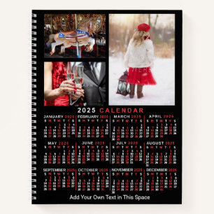 Carnet Calendrier mensuel de l'année 2025 Noir Personnali