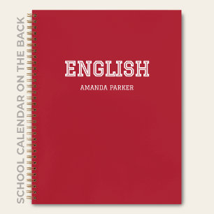 Carnet Calendrier Scolaire Anglais Personnalisé Rouge Cra