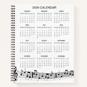Carnet Calendrier simple 2026 avec notes de musique   