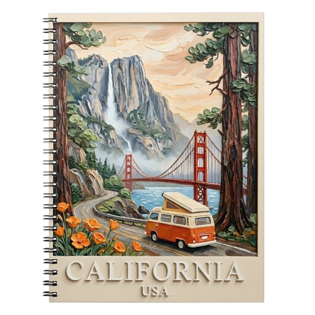 Carnet California Road Trip Vintage 3D Textured Landscape (Devant)