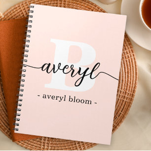 Carnet Calligraphie Monogramme Fille Nom initial Blush Ro