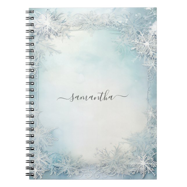 Carnet Calligraphie personnalisée Flocon blanc bleu (Devant)