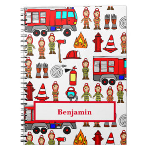 Carnet Camion de pompiers rouge et pompiers