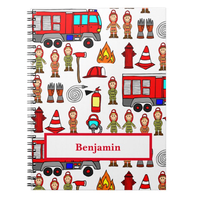 Carnet Camion de pompiers rouge et pompiers (Devant)