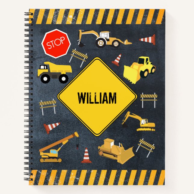 Carnet Camions de construction Nom de garçon de gros engi (Devant)