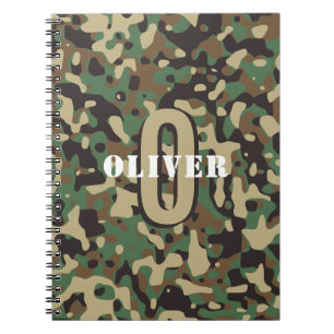 Carnet Camo camouflage vert Brown beige Nom du monogramme