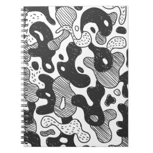Carnet camouflage abstrait style doodé, noir