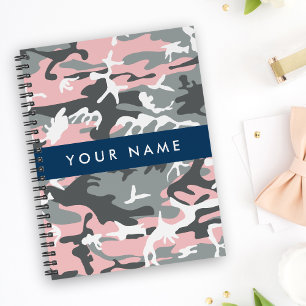 Carnet Camouflage rose et gris Votre nom Personnalisez