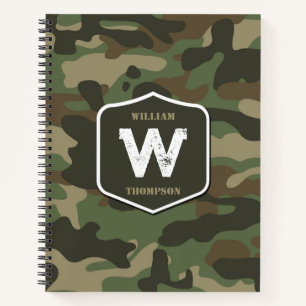 Carnet Camouflage vert Camo Motif de l'armée Monogramme