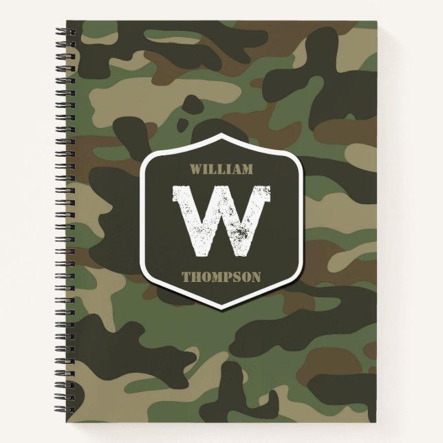 Carnet Camouflage vert Camo Motif de l'armée Monogramme (Devant)
