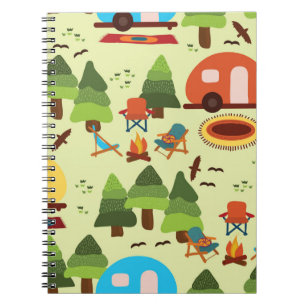 Carnet Camping - caravane, chaises de camping, cheminée