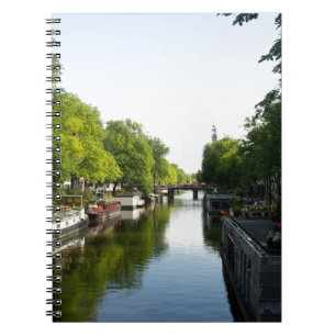 Carnet Canal d'Amsterdam avec bateaux et pont – Scénique
