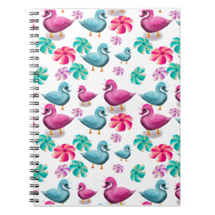 Carnet Canard mignon motif floral Kawaii rose bleu