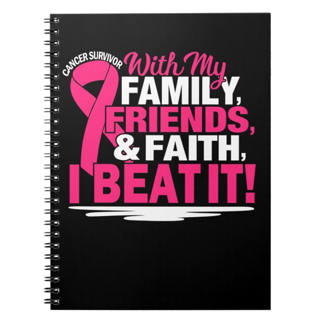 Carnet Cancer Survivor Foi Amis Famille Rose et blanc (Devant)