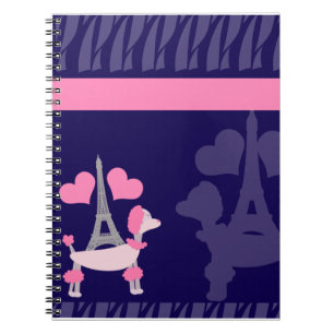 Carnet Caniche parisienne en rose et violet