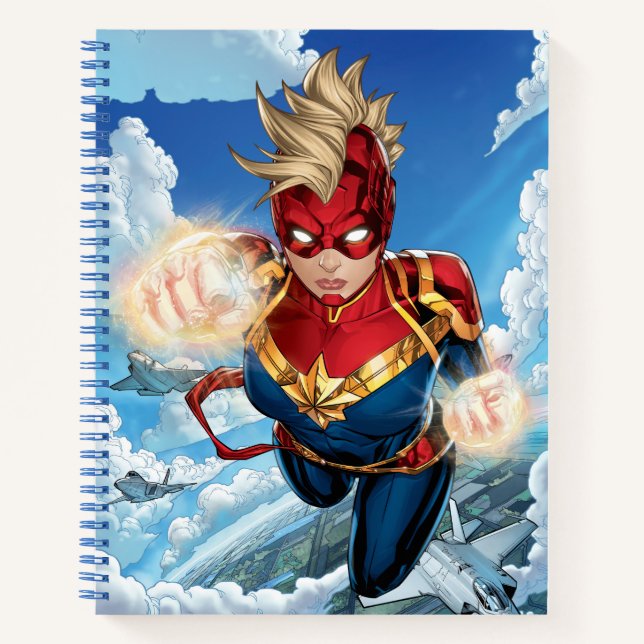 Carnet Captain Marvel volant avec des jets (Devant)
