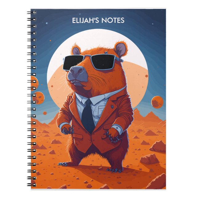 Carnet Capybara Drôle Personnalisée Avec Costume Sur Mars (Devant)