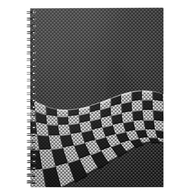 Carnet Carbone Fiber Style Racing Drapeau Checkers Vague  (Devant)