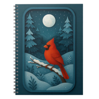 Carnet Cardinal au clair de lune dans la forêt hivernale