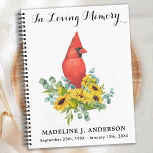 Carnet Cardinal Sunflower Memorial Funeral Guestbook