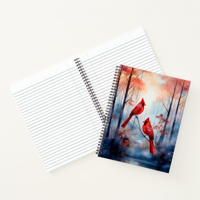 Carnet Cardinaux rouges dans une forêt brumeuse (Intérieur)
