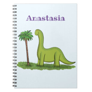 Carnet Caricature de dinosaure de brontosaurus vert migno