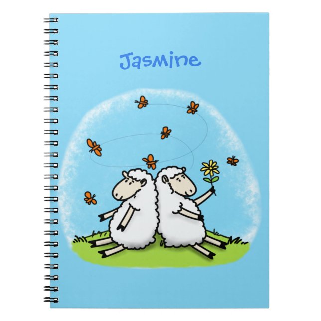 Carnet Caricature de moutons mignons amis et papillons (Devant)