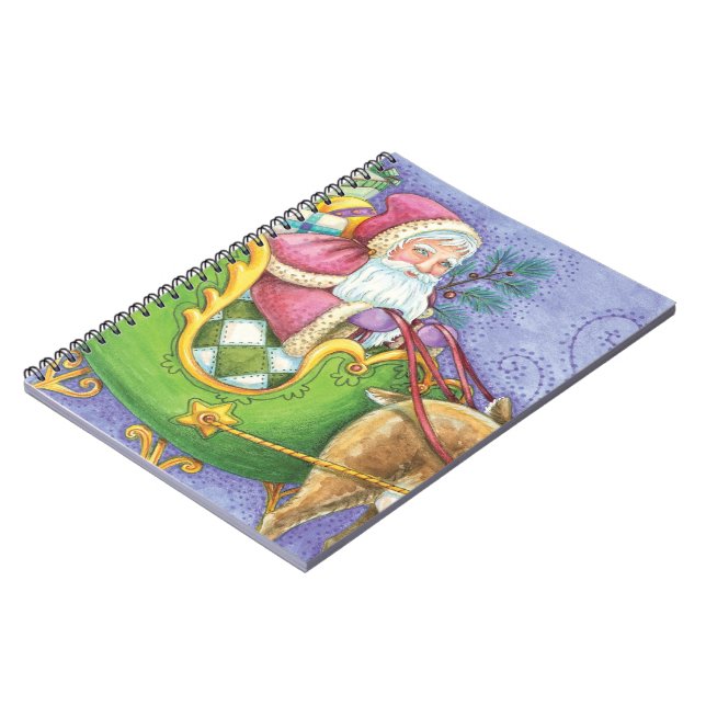 Carnet Caricature de Noël Santa Claus Sleigh Reindeer (Côté gauche)