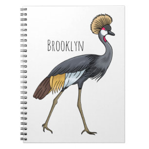 Carnet Caricature d'oiseau de grue couronné gris